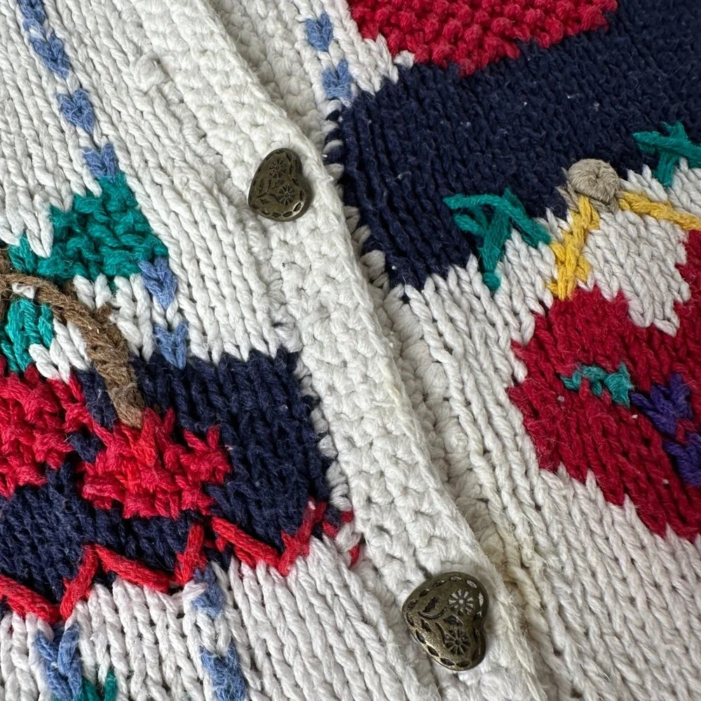 Signatures Northern Isles Hand Knit‎ Sweater White Fruit Americana Vtg 90s Sz L